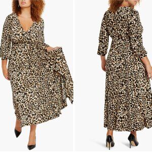 Eloquii Wrap Front Maxi Dress Leopard Animal Print PLUS size 22